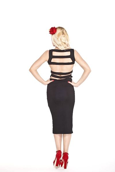 DYSTYLE - Tight Black Dress with Open Back, Size S/M