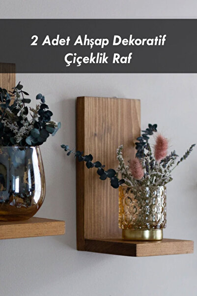 Moola Ahşap Çiçeklik Raf, Saksı Standı, Duvar Saksılık, Dekoratif 2li Ahşap D...