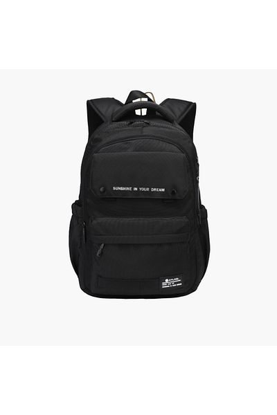 Atlas Typographic Print Backpack with Adjustable Straps and Zip Closure - 28x10x47 cms