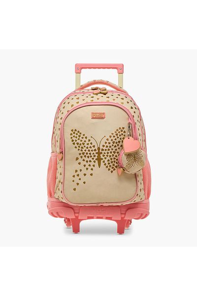 MUST Butterfly Print Trolley Backpack with Retractable Handle - 34x20x44 cms