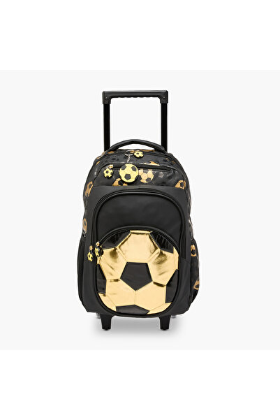 Lifestyle حقيبة ظهر بعجلات بطبعة كرة قدم مقاس 17 بوصة مع مقبض قابل للسحب - 42...