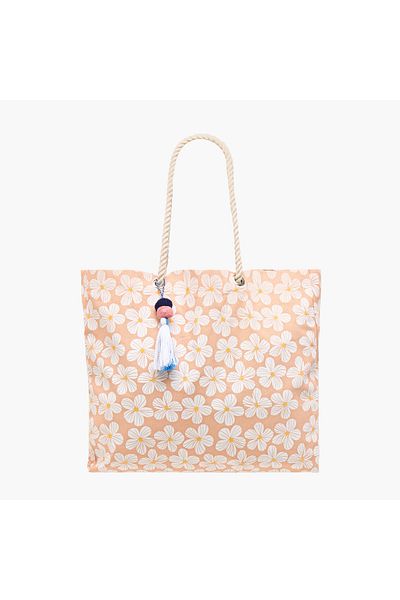 Lifestyle Floral Print Canvas Tote Bag with Double Handle