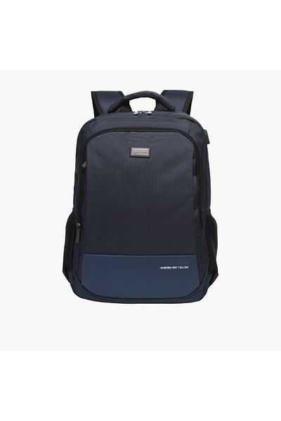 Atlas Logo Detail Backpack with Adjustable Straps and Zip Closure - 28x10x45 cms