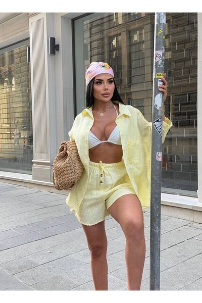 Lady Pixie Striped Muslim Fabric Shorts Set