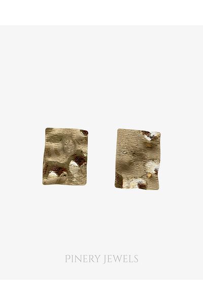 Pinery Jewels Thin Crush Plate Rectangular Earrings Pair 4.5cm