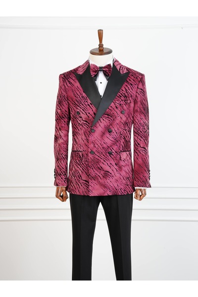 PAREZ Erkek Slim Fit İtalyan Stil Desenli Damatlık Smokin