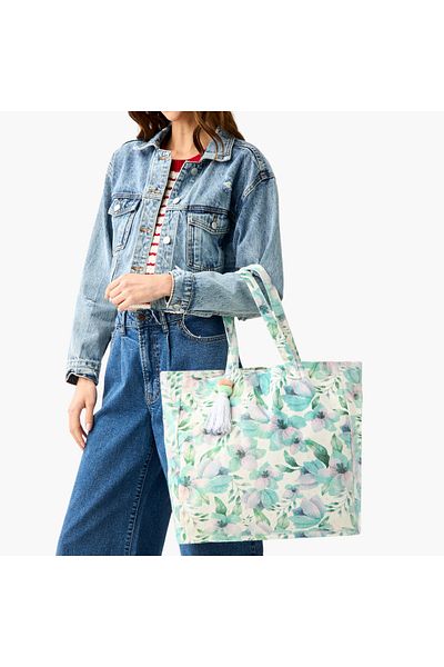Lifestyle Floral Print Shopper Bag with Double Handles and Tassel Detail
