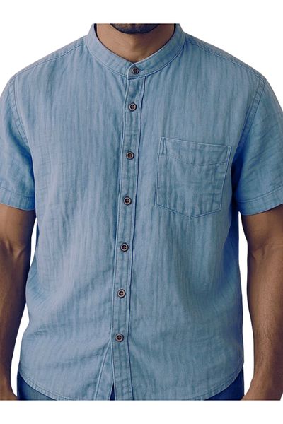 D1fference Ανδρικό πουκάμισο & Muslin Fabric Oversize καλοκαιρινό πουκάμισο