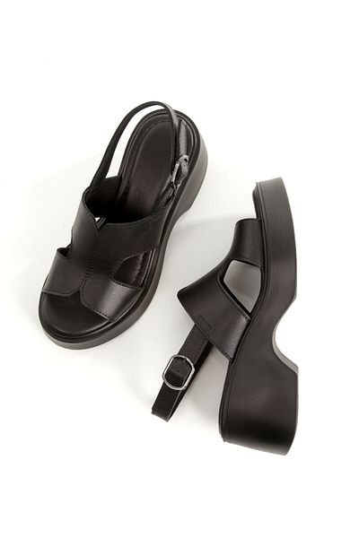 Modabuymus Papela Black Genuine Leather Sandals Wedge Heeled Women's Shoes
