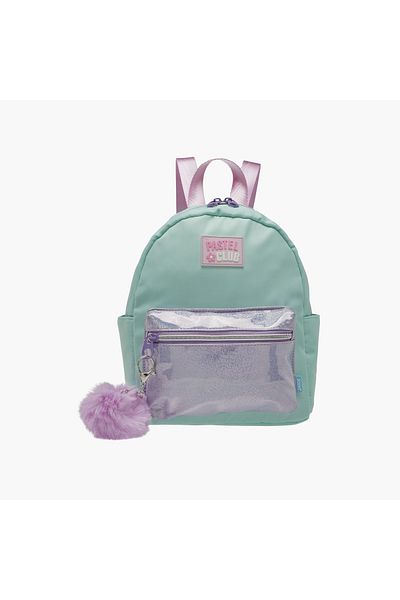 Icon Colourblock Backpack with Adjustable Straps and Pom Pom Keychain - 27x23x11 cms