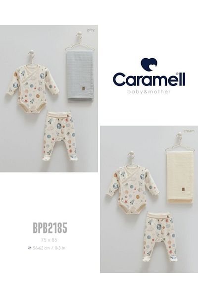 Caramell My Baby Kumsal Coton Body & Pants & Muslin Blanket 3-Piece Basic Set 2185