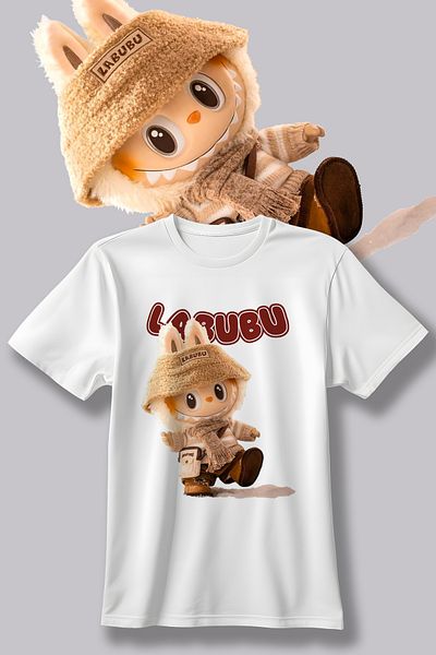 Store Labubu Pattern Printed Children's Black and White Tshirt