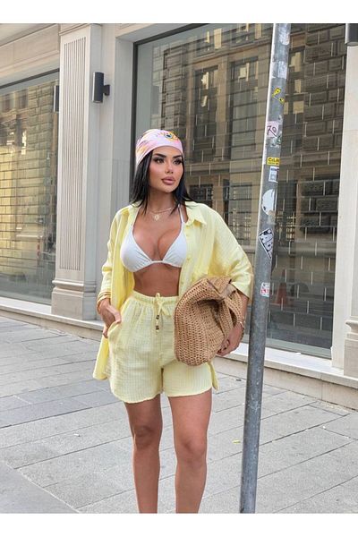 Lady Pixie Striped Muslim Fabric Shorts Set
