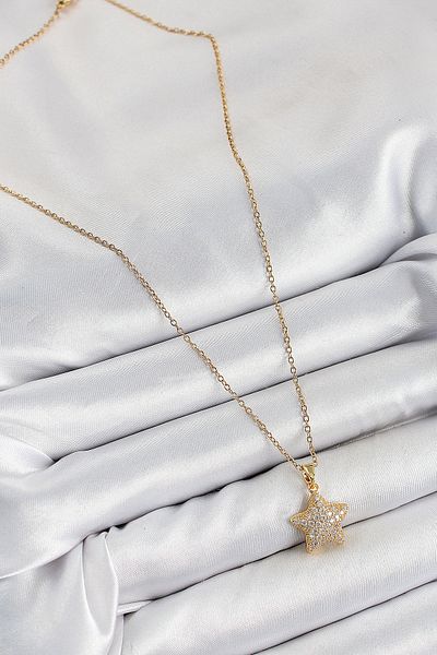 norsary 316L Steel Zircon Stone Star Model Gold Color Women's Necklace