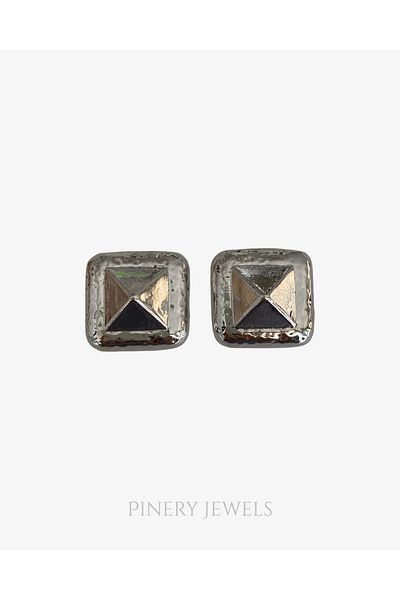 Pinery Jewels Square Pyramid Embossed Silver Earrings Pair 2.5cm