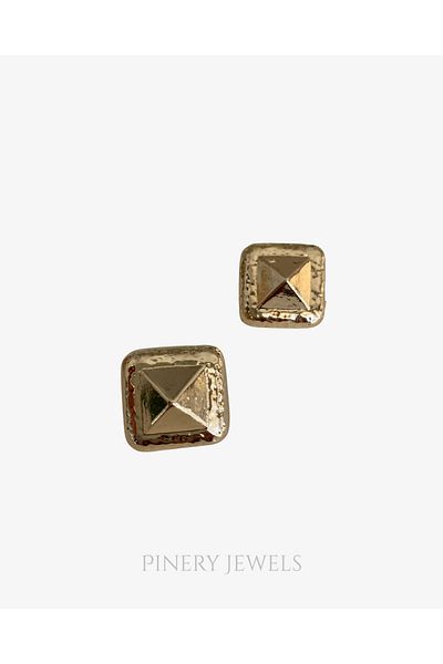 Pinery Jewels Pair of Square Gold Pyramid Embossed Earrings 2.5cm