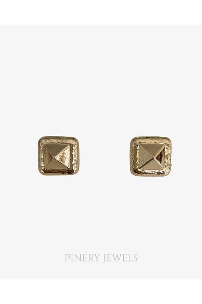 Pinery Jewels Pair of Square Gold Pyramid Embossed Earrings 2.5cm