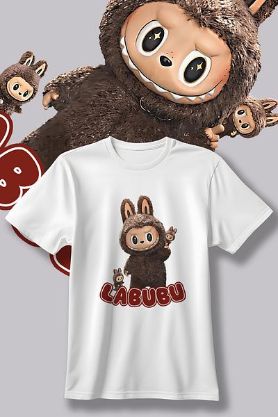 Store Labubu Pattern Printed Children's Black and White Tshirt