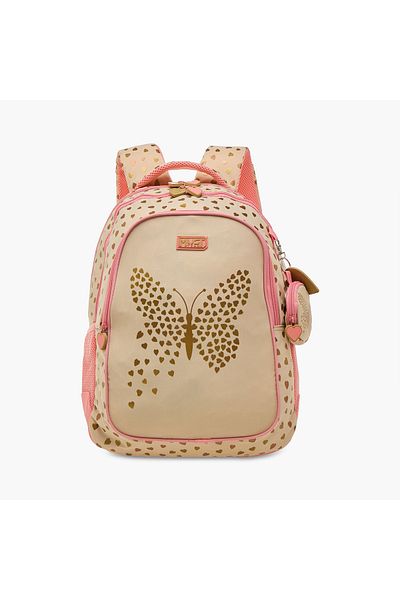MUST Butterfly Print Backpack with Adjustable Straps and Zip Closure - 32x18x43 cms
