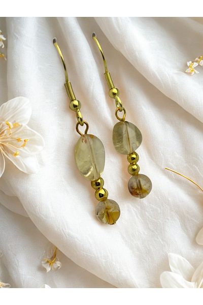 ayrestyle Natural Stone Dangle Women's Earrings – Citrine Natural Oval – Gold Hook 4.5 cm