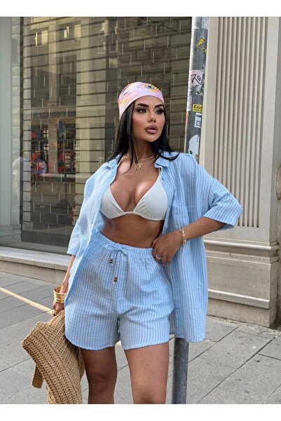 Lady Pixie Σετ ριγέ μουσουλμανικό υφασμάτινο σορτς