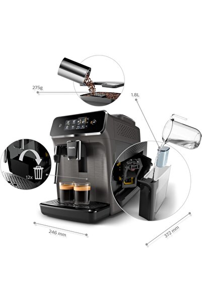 Philips ماكينة اسبريسو أوتوماتيكية بالكامل سلسلة 2200 - قهوة، رغوة حليب، رمادي - EP2224/43