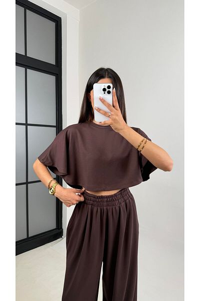 manana fashion Modal Fabric Crop Tshirt Palazzo Pants Tracksuit Set