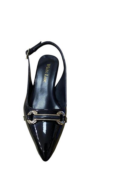 WHİTE LİNE Women's Buckle Short Thin Heel Patent Leather Stiletto