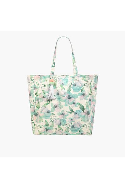 Lifestyle Floral Print Shopper Bag with Double Handles and Tassel Detail