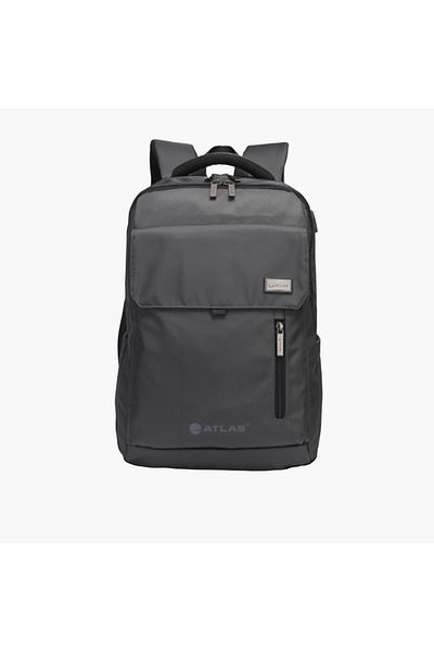 Atlas Logo Detail Backpack with Adjustable Straps and Zip Closure - 28x10x45 cms