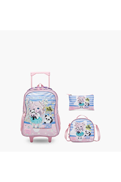 Sami Studio مجموعة حقيبة ظهر بعجلات مطبوعة من 3 قطع مقاس 16 بوصة - 31 × 23 × 10 سم