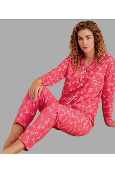 şıklık durağı Patterned Buttoned Suede Women's Pajama Set