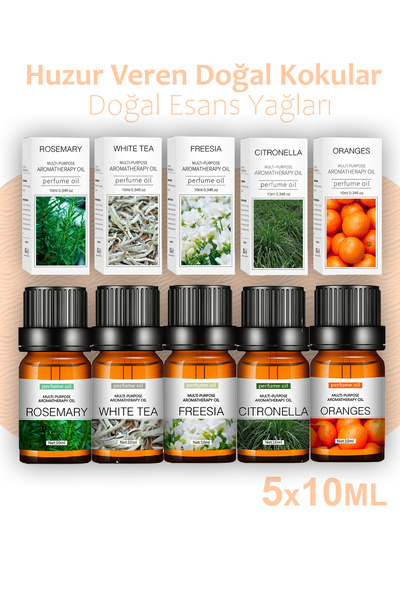 LUXE AKSESUAR 5’li Esans Yağı Seti – Difüzör & Buhurdanlık için (Rosemary, Wh...