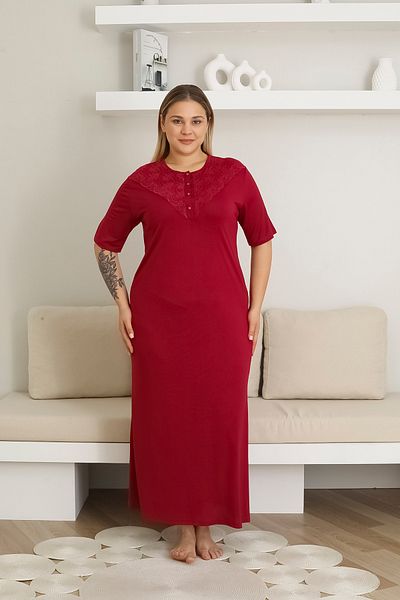 EM&FA TEKSTİL Large Size Nightgown with Lace Detail