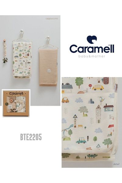 Caramell My Baby Beach 80X90 cm 1Pc Combed Cotton 1Pc Muslin Blanket 1Pc Pacifier Strap Set of 3 Boxed 2208