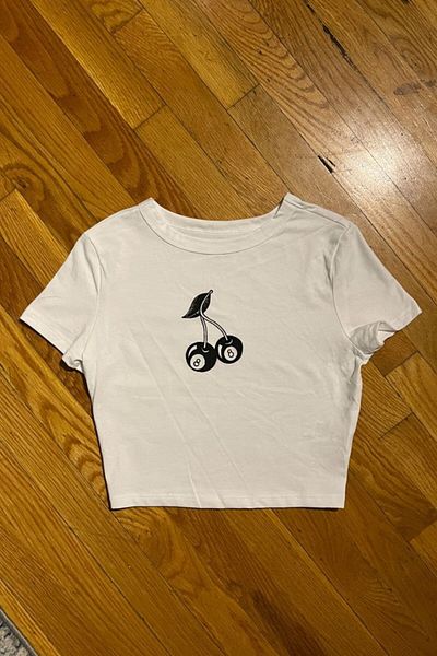 MAYDAY CULTURE White Baby Tee Top Waist Boy Crop T-Shirt Lycra Dtf Printed