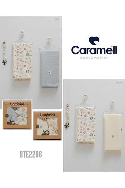 Caramell My Baby Beach 80X90 cm 1Pc Combed Cotton 1Pc Muslin Blanket 1Pc Pacifier Strap Set of 3 Boxed 2208