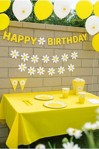 DÜVENCİ TİCARET Daisy Patterned Birthday Celebration Set for 8 People