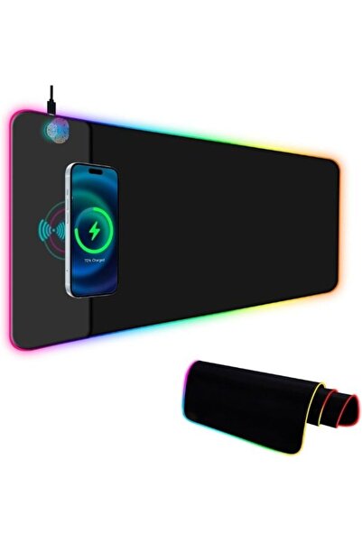 online shopping dsg store 30×80 cm RGB Oyun Mouse Pad – 10 W Kablosuz Şarj, 14 Modlu - Su Geçirmez, Kaymaz Taban