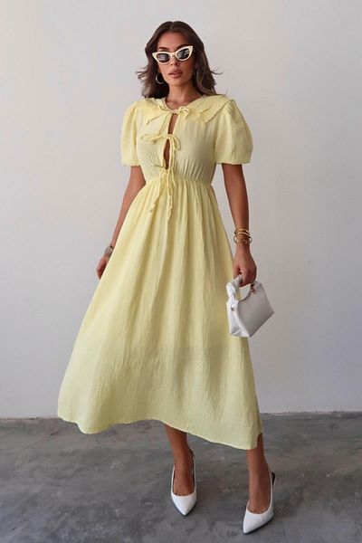 Olcay Rochie de muselina cu detaliu de dantela galbena 9362-E