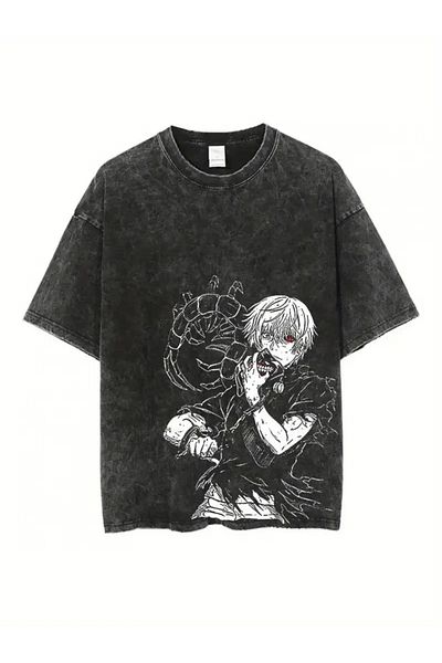 Touz Moda Tokyo Gholul Anime εμπριμέ πλενόμενο Vintage Unisex Oversize T-shirt