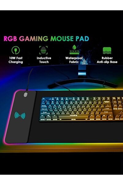 online shopping dsg store 30×80 cm RGB Oyun Mouse Pad – 10 W Kablosuz Şarj, 14 Modlu - Su Geçirmez, Kaymaz Taban