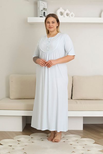 EM&FA TEKSTİL Large Size Nightgown with Lace Detail