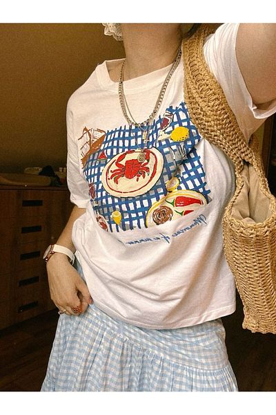 MAYDAY CULTURE White Baby Tee Top Waist Boy Crop T-Shirt Lycra Dtf Printed