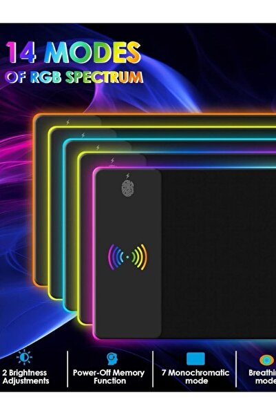 online shopping dsg store 30×80 cm RGB Oyun Mouse Pad – 10 W Kablosuz Şarj, 14 Modlu - Su Geçirmez, Kaymaz Taban