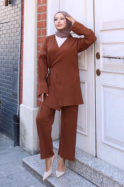MİSSKAYLE Kimono Set with Tie Detail Brown