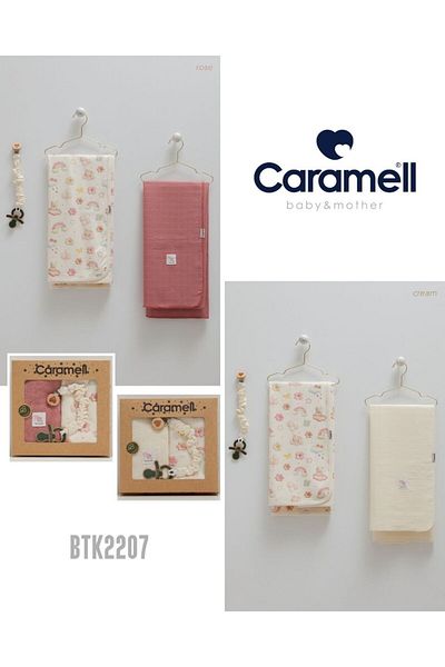 Caramell My Baby Beach 80X90 cm 1Pc Combed Cotton 1Pc Muslin Blanket 1Pc Pacifier Strap Set of 3 Boxed 2208