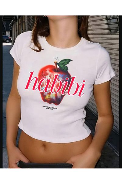 MAYDAY CULTURE White Baby Tee Top Waist Boy Crop T-Shirt Lycra Dtf Printed