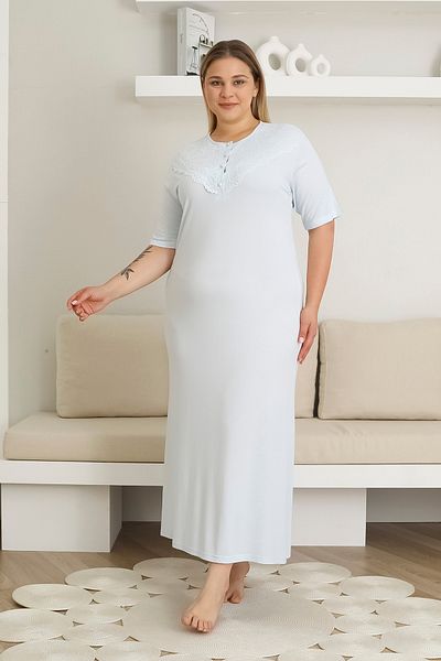 EM&FA TEKSTİL Large Size Nightgown with Lace Detail