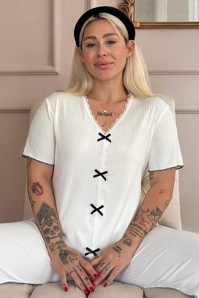 Pijamaevi White Delicato Knitted Short Sleeve Women's Pajama Set